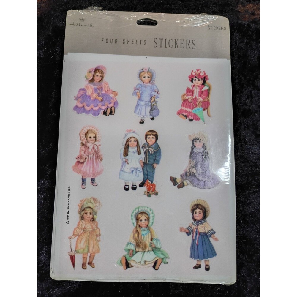 Vintage Hallmark 1991 Victorian Dolls Children Stickers 4 Sheets 36 Count